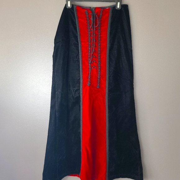 Morbid Threads Dresses & Skirts - Vintage Goth Morbid Threads Red & Black Velvet Draw Front Skirt